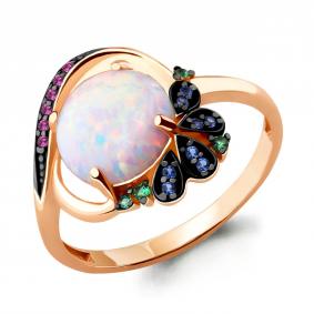Кольцо из золочёного серебра AQUAMARINE А6599998ВБГ-п с опалом, гидротермальным сапфиром, гидротермальным изумрудом и турмалином А6599998ВБГ-п фото