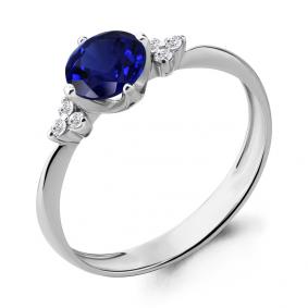 Серебряное кольцо AQUAMARINE А66540Б с фианитом и гидротермальным сапфиром А66540Б фото