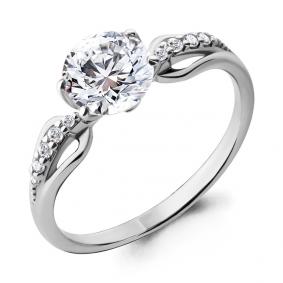 Серебряное кольцо AQUAMARINE А66545А с фианитом и Swarovski А66545А фото