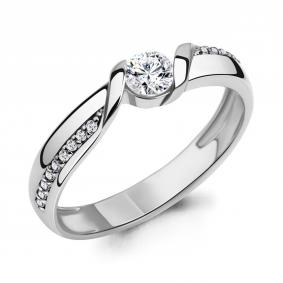 Серебряное кольцо AQUAMARINE А66549А с фианитом и Swarovski А66549А фото