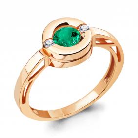 Кольцо из золочёного серебра AQUAMARINE А66642АГ-п с фианитом и гидротермальным изумрудом А66642АГ-п фото