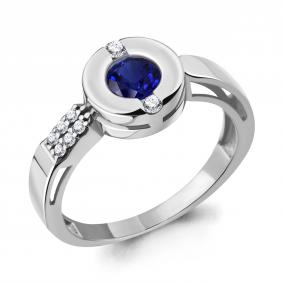 Серебряное кольцо AQUAMARINE А66643АБ с фианитом и гидротермальным сапфиром А66643АБ фото