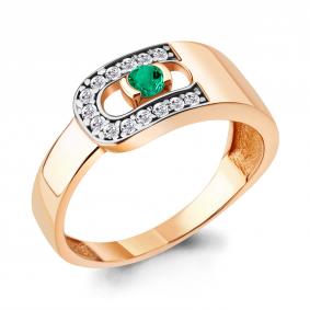 Кольцо из золочёного серебра AQUAMARINE А66645АГ-п с фианитом и гидротермальным изумрудом А66645АГ-п фото