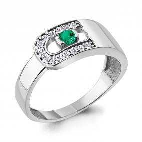 Серебряное кольцо AQUAMARINE А66645АГ с фианитом и гидротермальным изумрудом А66645АГ фото