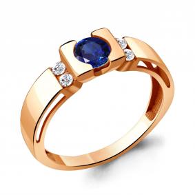 Кольцо из золочёного серебра AQUAMARINE А66646АБ-п с фианитом и гидротермальным сапфиром А66646АБ-п фото