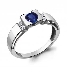 Серебряное кольцо AQUAMARINE А66646АБ с фианитом и гидротермальным сапфиром А66646АБ фото
