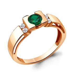 Кольцо из золочёного серебра AQUAMARINE А66646АГ-п с фианитом и гидротермальным изумрудом А66646АГ-п фото