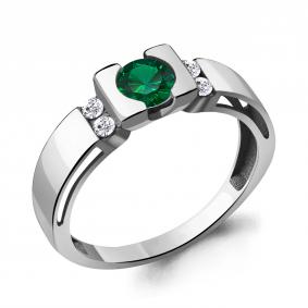Серебряное кольцо AQUAMARINE А66646АГ с фианитом и гидротермальным изумрудом А66646АГ фото