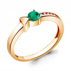 Кольцо из золочёного серебра AQUAMARINE А66648АГ-п с фианитом и гидротермальным изумрудом А66648АГ-п фото