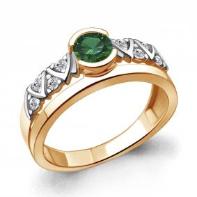 Кольцо из золочёного серебра AQUAMARINE А66650АГ-пк с фианитом и гидротермальным изумрудом А66650АГ-пк фото