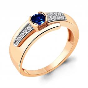 Кольцо из золочёного серебра AQUAMARINE А66651АБ-пк с фианитом и гидротермальным сапфиром А66651АБ-пк фото