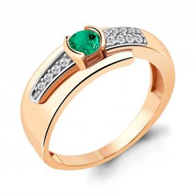 Кольцо из золочёного серебра AQUAMARINE А66651АГ-пк с фианитом и гидротермальным изумрудом А66651АГ-пк фото