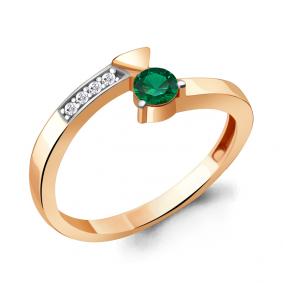 Кольцо из золочёного серебра AQUAMARINE А66654АГ-п с фианитом и гидротермальным изумрудом А66654АГ-п фото