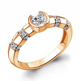 Кольцо из золочёного серебра AQUAMARINE А66655А-п с фианитом и Swarovski А66655А-п фото