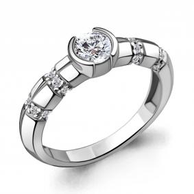 Серебряное кольцо AQUAMARINE А66655А с фианитом и Swarovski А66655А фото
