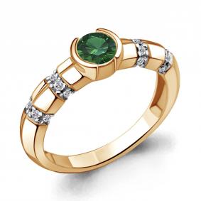 Кольцо из золочёного серебра AQUAMARINE А66655АГ-п с фианитом и гидротермальным изумрудом А66655АГ-п фото
