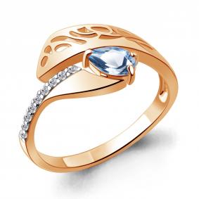 Кольцо из золочёного серебра AQUAMARINE А6692805А-п с топазом и фианитом А6692805А-п фото