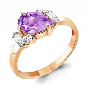 Кольцо из золочёного серебра AQUAMARINE А6726404А-п с фианитом и аметистом А6726404А-п фото