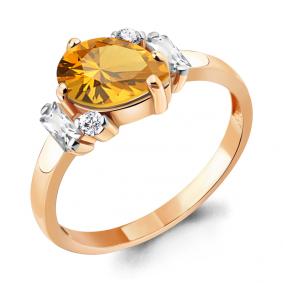 Кольцо из золочёного серебра AQUAMARINE А6726406А-п с фианитом и цитрином А6726406А-п фото