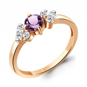 Кольцо из золочёного серебра AQUAMARINE А6726504А-п с фианитом и аметистом А6726504А-п фото