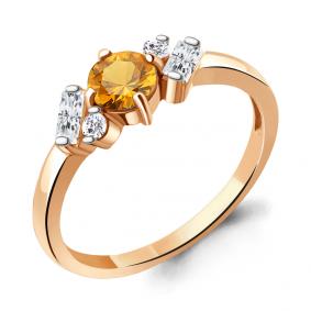 Кольцо из золочёного серебра AQUAMARINE А6726506А-п с фианитом и цитрином А6726506А-п фото