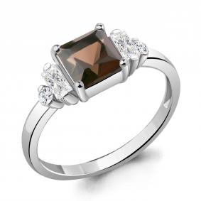 Серебряное кольцо AQUAMARINE А6726701А с фианитом и кварцем А6726701А фото