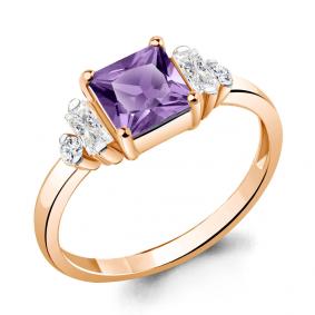 Кольцо из золочёного серебра AQUAMARINE А6726725А-п с фианитом и алекситом А6726725А-п фото