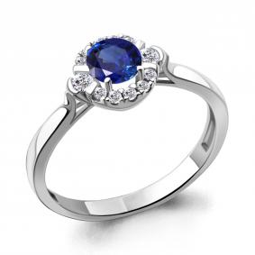 Серебряное кольцо AQUAMARINE А67282АБ с фианитом и гидротермальным сапфиром А67282АБ фото