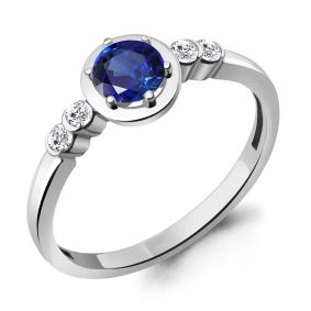 Серебряное кольцо AQUAMARINE А67283АБ с фианитом и гидротермальным сапфиром А67283АБ фото
