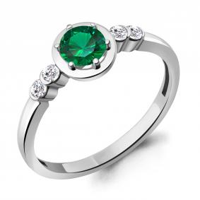 Серебряное кольцо AQUAMARINE А67283АГ с фианитом и гидротермальным изумрудом А67283АГ фото