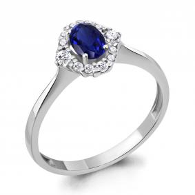 Серебряное кольцо AQUAMARINE А67284АБ с фианитом и гидротермальным сапфиром А67284АБ фото