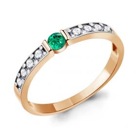 Кольцо из золочёного серебра AQUAMARINE А67332АГ-п с фианитом и гидротермальным изумрудом А67332АГ-п фото