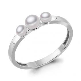 Серебряное кольцо AQUAMARINE А67334 с жемчугом А67334 фото
