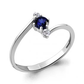 Серебряное кольцо AQUAMARINE А67336АБ с фианитом и гидротермальным сапфиром А67336АБ фото