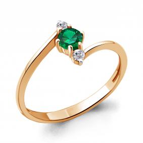 Кольцо из золочёного серебра AQUAMARINE А67336АГ-п с фианитом и гидротермальным изумрудом А67336АГ-п фото