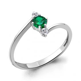 Серебряное кольцо AQUAMARINE А67336АГ с фианитом и гидротермальным изумрудом А67336АГ фото