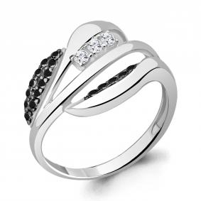 Серебряное кольцо AQUAMARINE А67342АЧ с фианитом и ювелирным кристаллом А67342АЧ фото