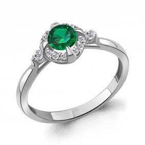 Серебряное кольцо AQUAMARINE А67373АГ с фианитом и гидротермальным изумрудом А67373АГ фото