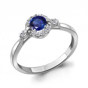 Серебряное кольцо AQUAMARINE А67374АБ с фианитом и гидротермальным сапфиром А67374АБ фото