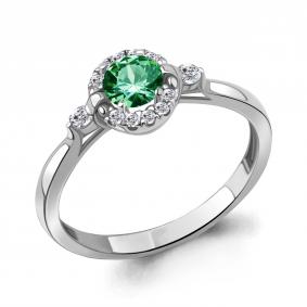 Серебряное кольцо AQUAMARINE А67374АГ с фианитом и гидротермальным изумрудом А67374АГ фото