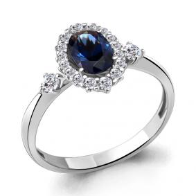 Серебряное кольцо AQUAMARINE А67377АБ с фианитом и гидротермальным сапфиром А67377АБ фото