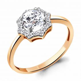 Кольцо из золочёного серебра AQUAMARINE А67378А-п с фианитом А67378А-п фото