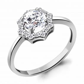 Серебряное кольцо AQUAMARINE А67378А с фианитом А67378А фото