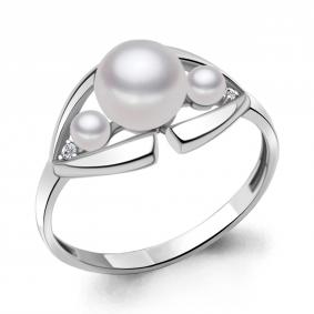 Серебряное кольцо AQUAMARINE А67396А с фианитом и жемчугом А67396А фото