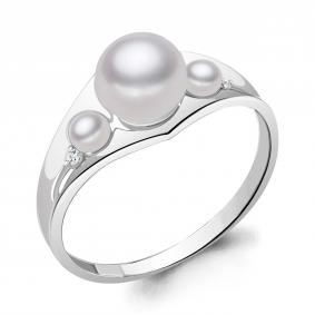 Серебряное кольцо AQUAMARINE А67400А с фианитом и жемчугом А67400А фото