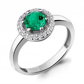 Серебряное кольцо AQUAMARINE А67403АГ с фианитом и гидротермальным изумрудом А67403АГ фото