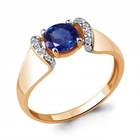 Кольцо из золочёного серебра AQUAMARINE А67405АБ-п с фианитом и гидротермальным сапфиром А67405АБ-п фото