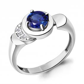 Серебряное кольцо AQUAMARINE А67406АБ с фианитом и гидротермальным сапфиром А67406АБ фото