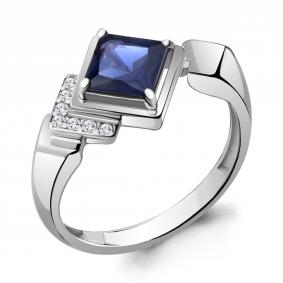 Серебряное кольцо AQUAMARINE А67407АБ с фианитом и гидротермальным сапфиром А67407АБ фото