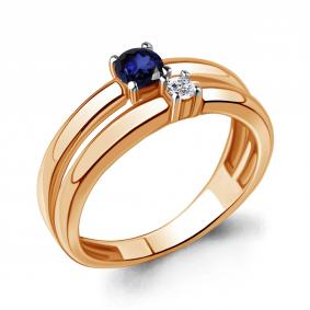 Кольцо из золочёного серебра AQUAMARINE А67409АБ-п с фианитом и гидротермальным сапфиром А67409АБ-п фото